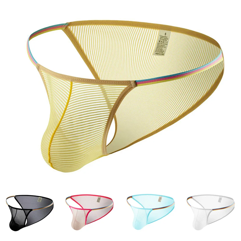 

Men Ultra-Thin Ice G Strings Sexy Underwear Breathable Bikini Briefs Transparent Thongs Underpants Bulge Pouch Shorts Panties