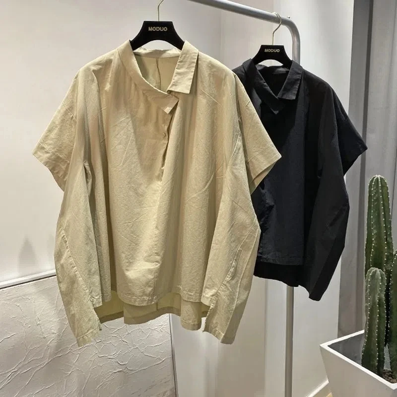 

Europe and the United States women's FASHION in SUMMER 2023 RELAXED and COMFORTABLE OBLIQUE SEXY SHRT-SLEEVED SHIRT CONTRACT