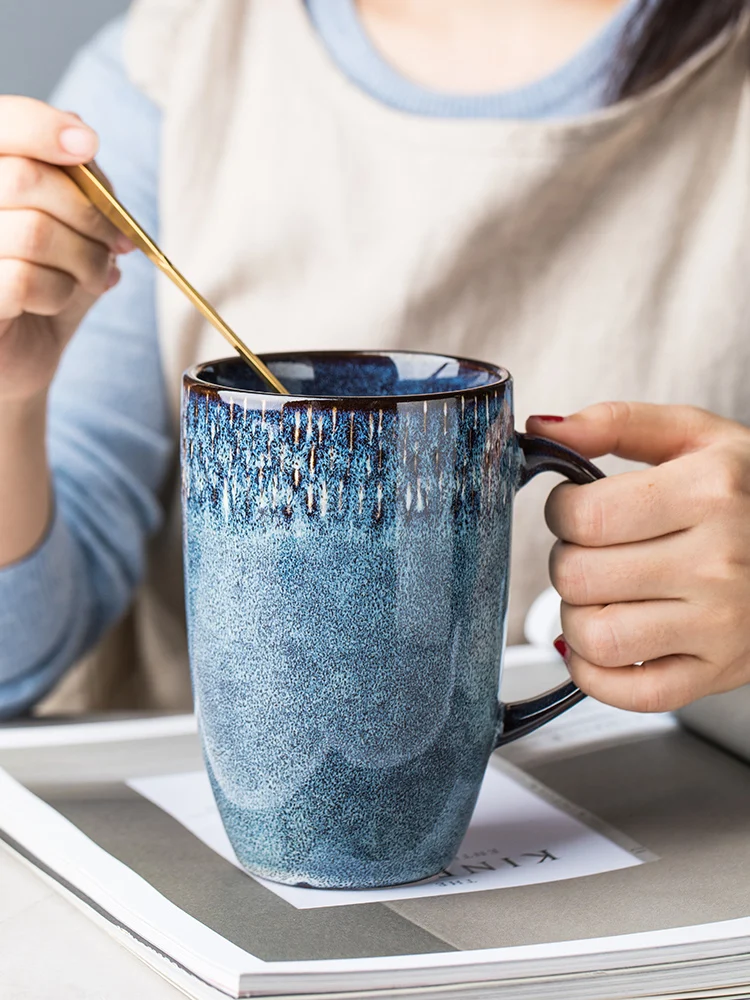 

600ml Europe Retro Ceramic Mug With Spoon Coffee Creative Office Office Tea Drink Drinkware Couples Gift