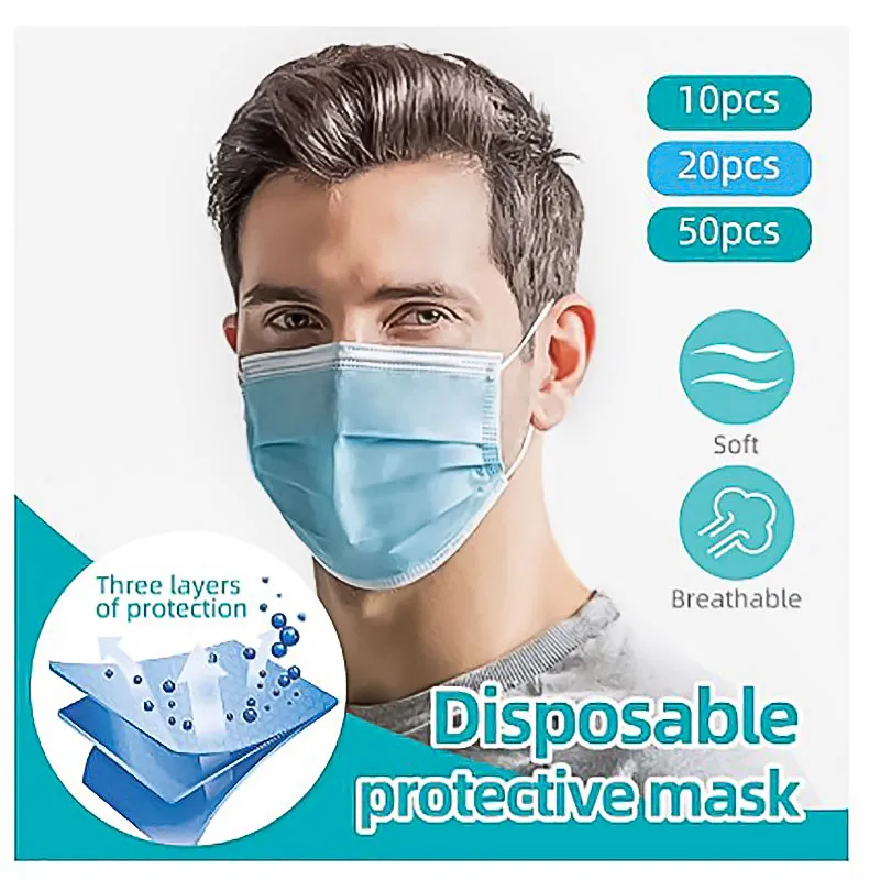 

Disposable Adult masks 10-50pcs 3-ply Breathable Dust Protection Elastic Ear Loop Filter Mask