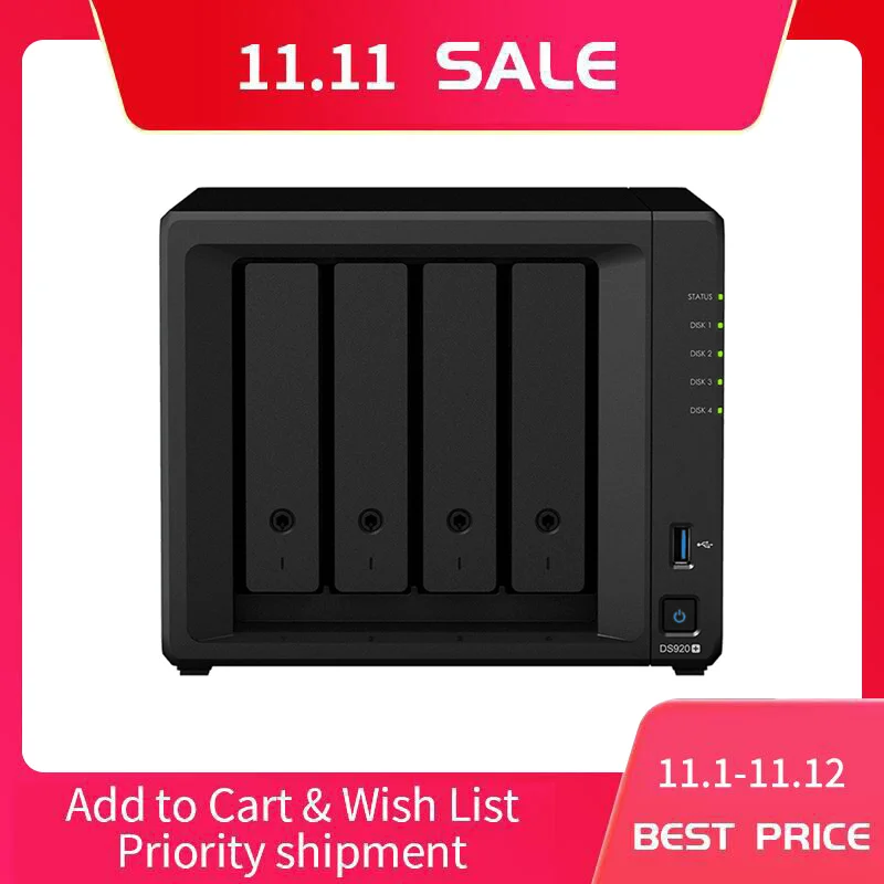 

2023 Synology DS920+ 4G NAS, 4-Bay Diskless Network Cloud Storage Server