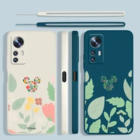 leaves flower mickey mouse phone case for xiaomi mi 12x 12 11t 11i 11 10t 10i 10 pro lite ultra liquid rope funda back cover