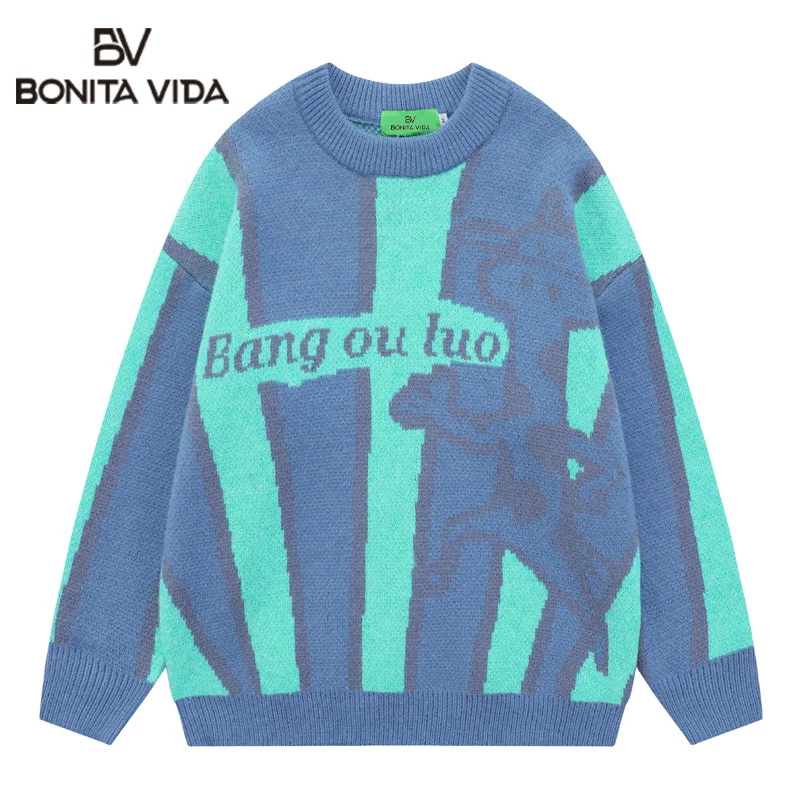 

Knitted Jumper Sweaters Men 2022 Autumn Hip Hop Funy Cartoon Streetwear Harajuku Fashion Casual Pullovers Sweaters