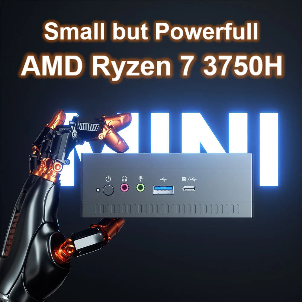 AMD Mini PC Ryzen 7 3750H 4 Cores 4.0GHz 2*DDR4 M.2 NVMe SSD NUC Gaming Computer Windows 11 HDMI2.0 DP Type C 4K@120Hz