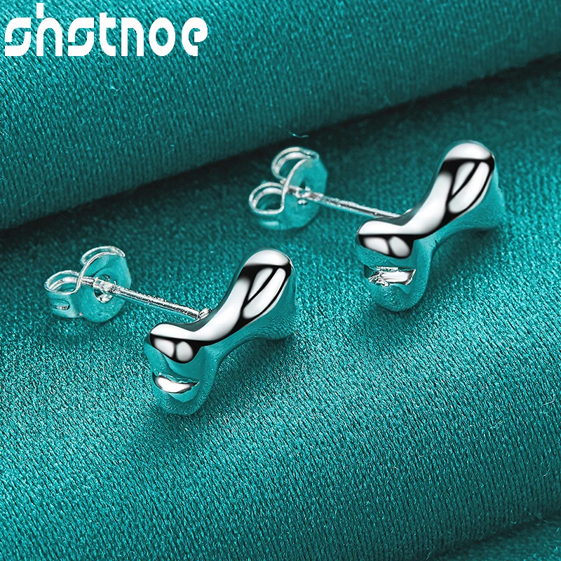 

SHSTONE 925 Sterling Silver 11*5mm Bone Shape Stud Earrings Pretty Fashion Jewelry For Women Bridal Wedding Engagement Birthday