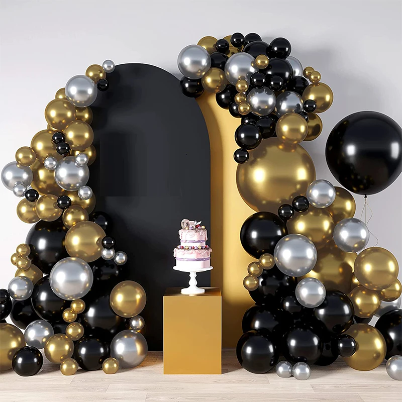 

120pcs Black Gold Sliver Balloon Garland Adults 30th 40th 50th Happy Birthday Baby Shower Party Decor Graduation Latex Baloons