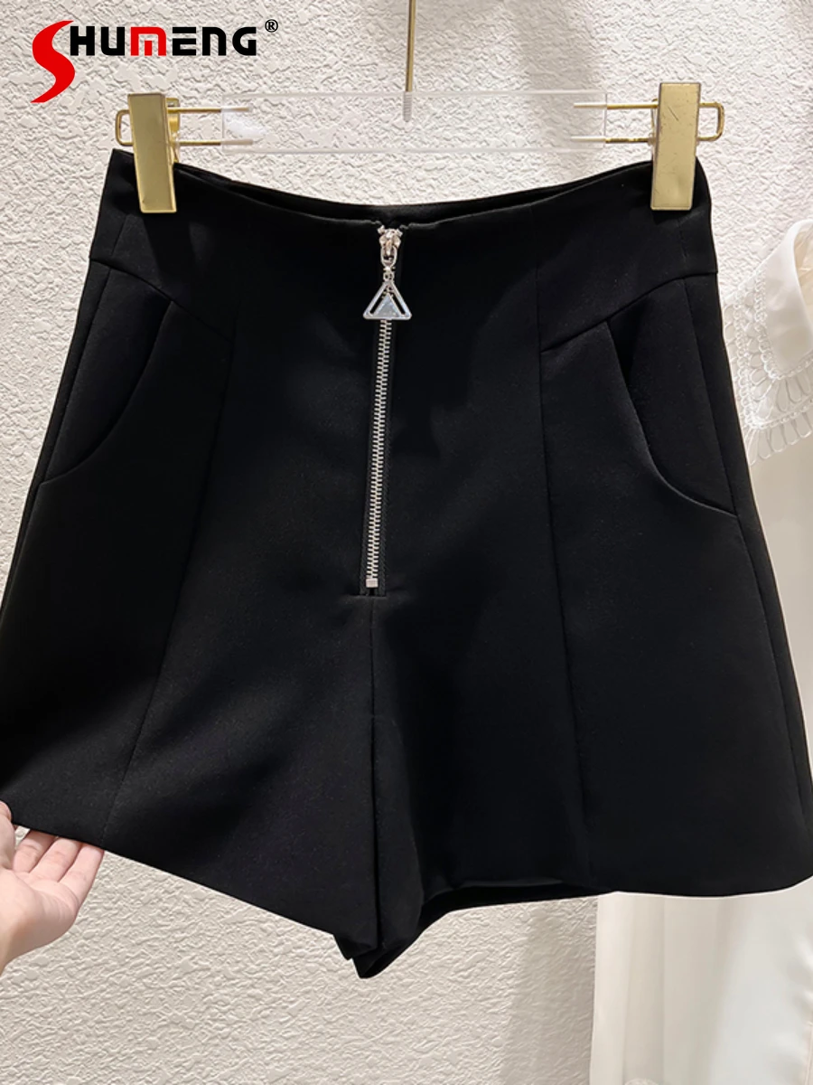 

Korean Temperament Slimming Zipper High Waist Wide-Leg Suit Shorts Women Thin Black Casual Shorts 2022 New Summer Short Pants