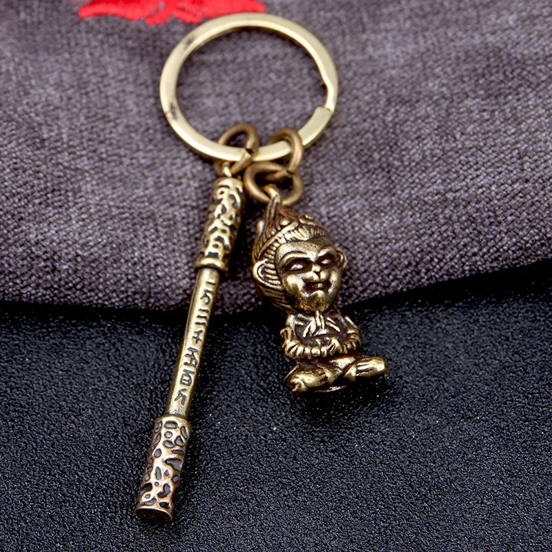 Черный миф металлический брелок с оружием WuKong кольцо для ключей в виде обезьянки