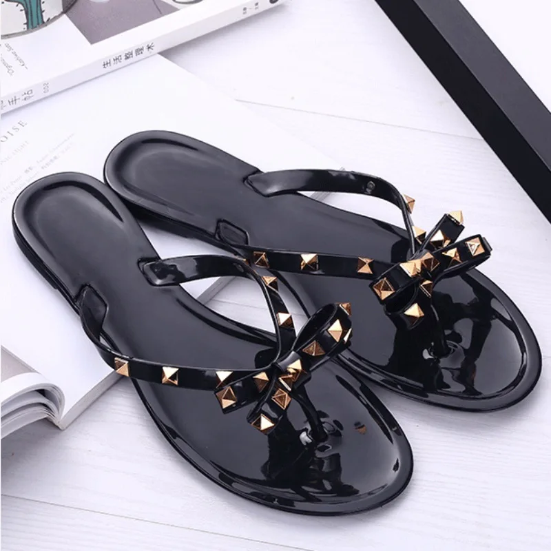 

2022 Fashion Slipper Women's Flip Flops Summer Shoes Beach Rivet Big Bow Flat Sandals Jelly Shoes Sandals Girls Hot Sale