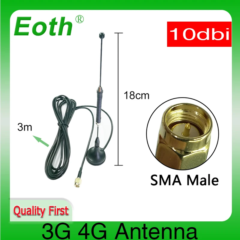 Eoth  4G LTE Antenna 10dbi SMA Male Connector Aerial 698-960/1700-2700Mhz IOT magnetic base 3M Clear Sucker Antena