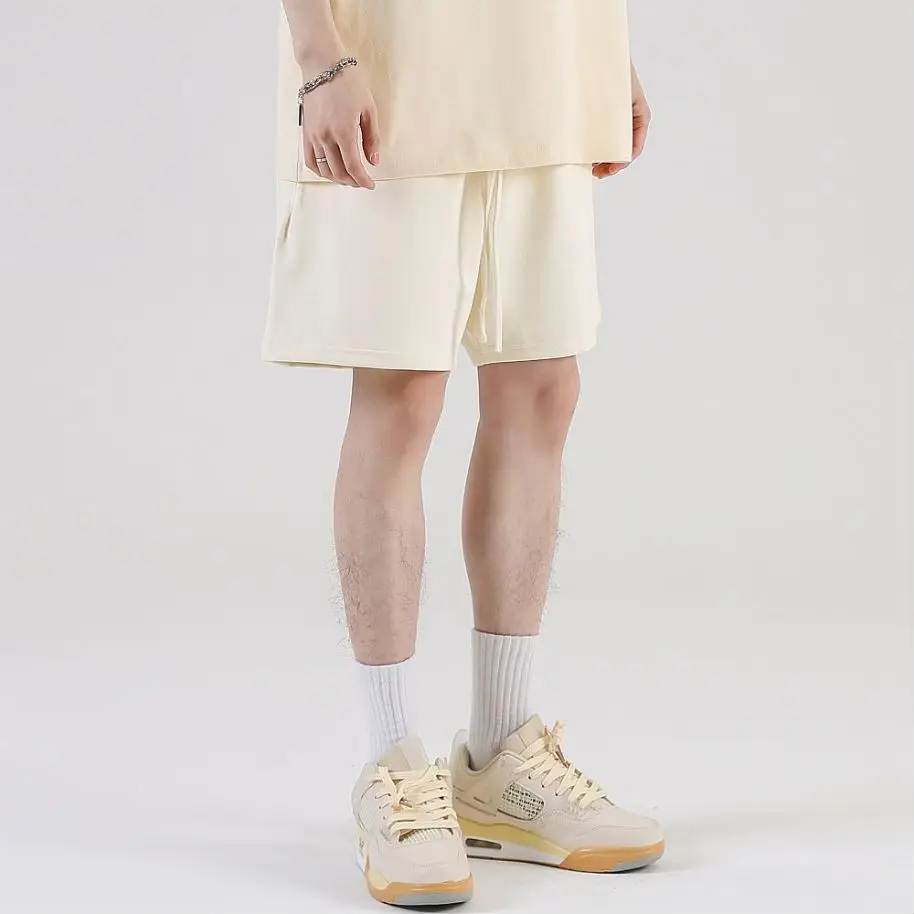 380g Mens Summer Mid Waist Cotton Shorts Solid Casual Drawstring Sports Short Pants Customized Embroidered Fashion Hot Shorts