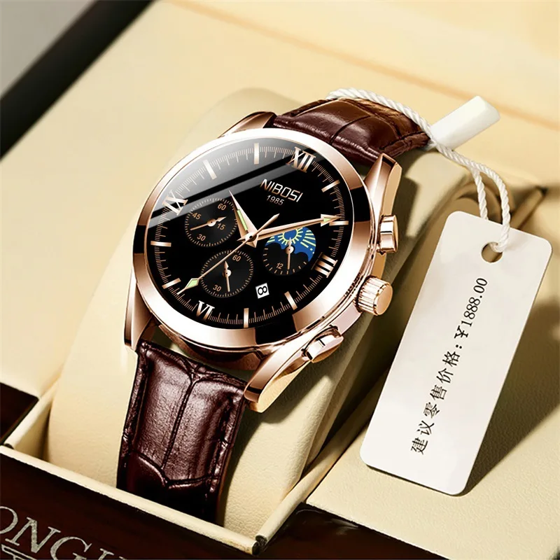 

NIBOSI Mens Watches Top Brand Luxury Fashion Analog Quartz Watch Chronograph Men Wristwatch Waterproof Clock Relogio Masculino