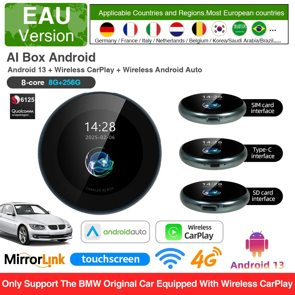 

Android 13 AI Box для автомобилей BMW Беспроводной CarPlay для BMW ID6 ID7 ID8 ID9 QCM6125 Сенсорный экран 4G WIFI GPS Поддержка YouTube Netflix