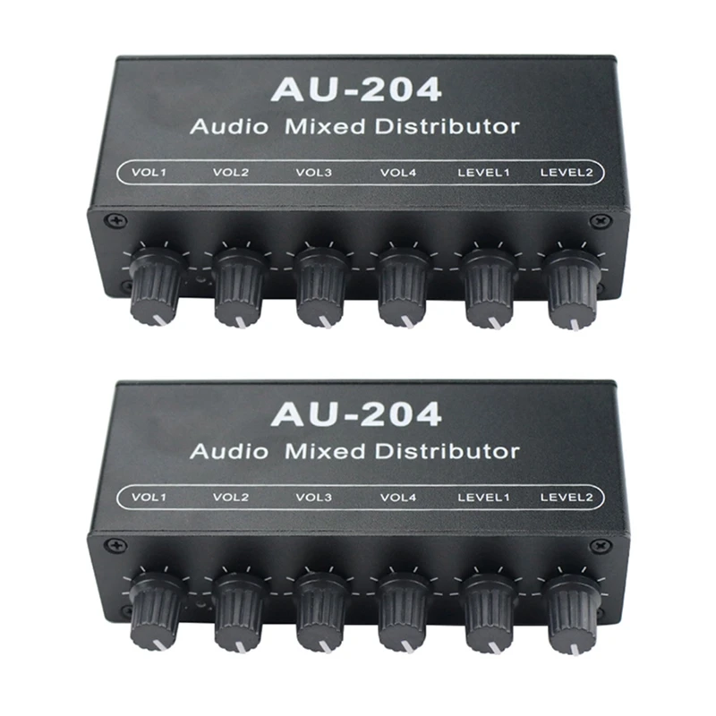 

2X Stereo Mixer Audio (2 Input 4 Output) Push Four Headphones Or External Power Amplifiers Volume Independent Control