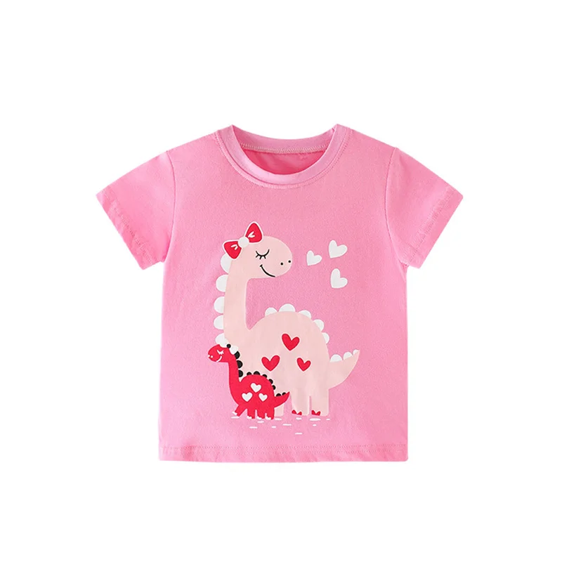 

Baby Girls New Fashion T-shirt Summer Short Sleeve Cartoon Dinosaur Print Pretty Children Tops Casual Clothes for Kids