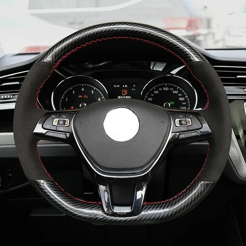 Для Volkswagen Golf 7 Mk7 ручная вышивка мягкий черный карбоновый черный замшевый чехол на руль автомобиля