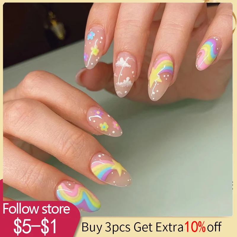 

24pcs Detachable Almond False Nails Long Wearable French Fake Nails Full Cover Nail Tips Press On Nails Manicure Patch Supplies