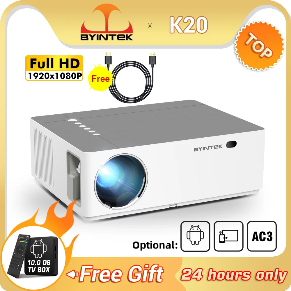 Фото BYINTEK K20 Full HD 4K 3D 1920*1080 Android Wifi 1080P светодиодный видео лазерный проектор для