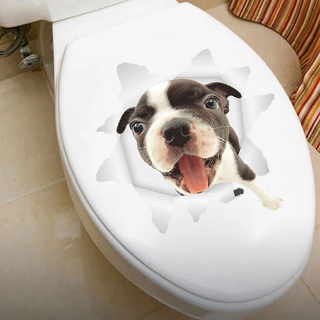 

2021 Dog Cat 3D Wall Sticker Toilet Stickers Hole View Vivid Dogs Bathroom Home Decoration Animal Decals Art Sticker Wall Poster