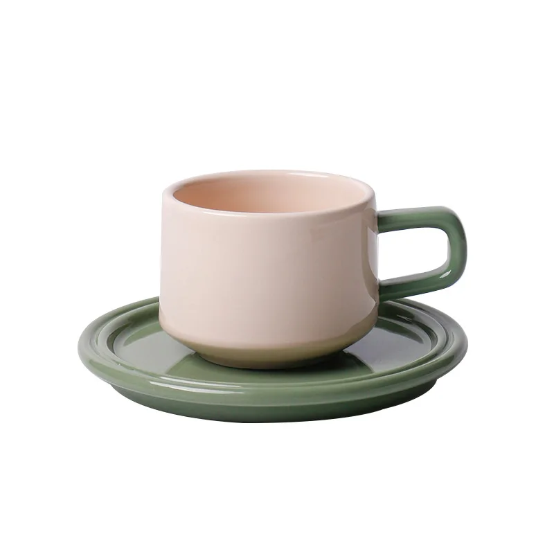 

Solid Color Light Luxury Ceramic Coffee Cup Creative Korean Contrast Color Tea Cup Afternoon Tea Coffee Set