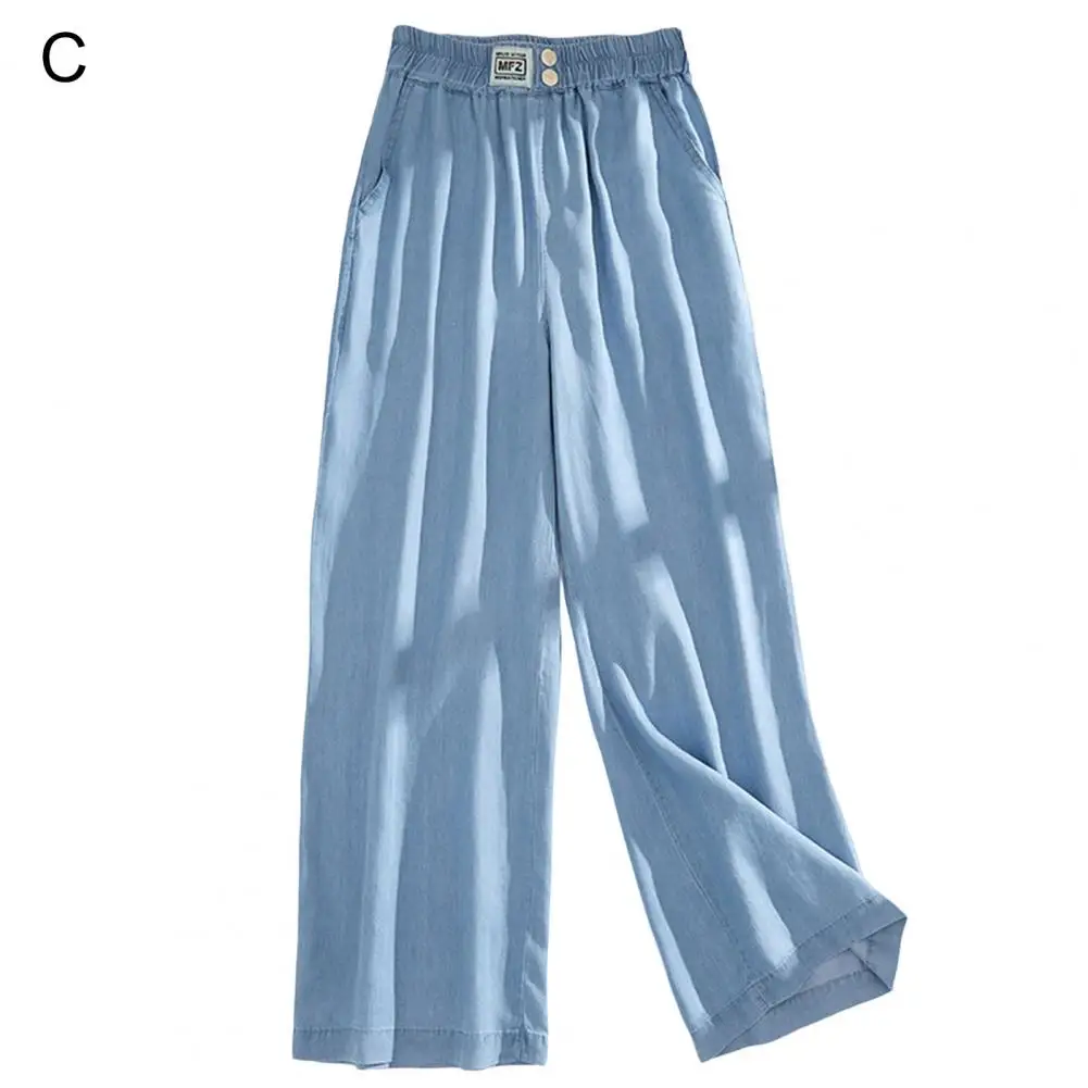 

Great Straight Pants High Waist Lightweight Denim Pants Drawstring Style Straight Pants Baggy Trousers