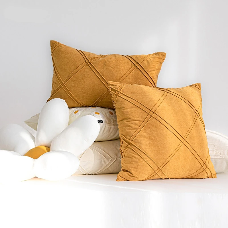 Cushion Cover Nordic Style Suede Pleated Diamond Geometry Pe