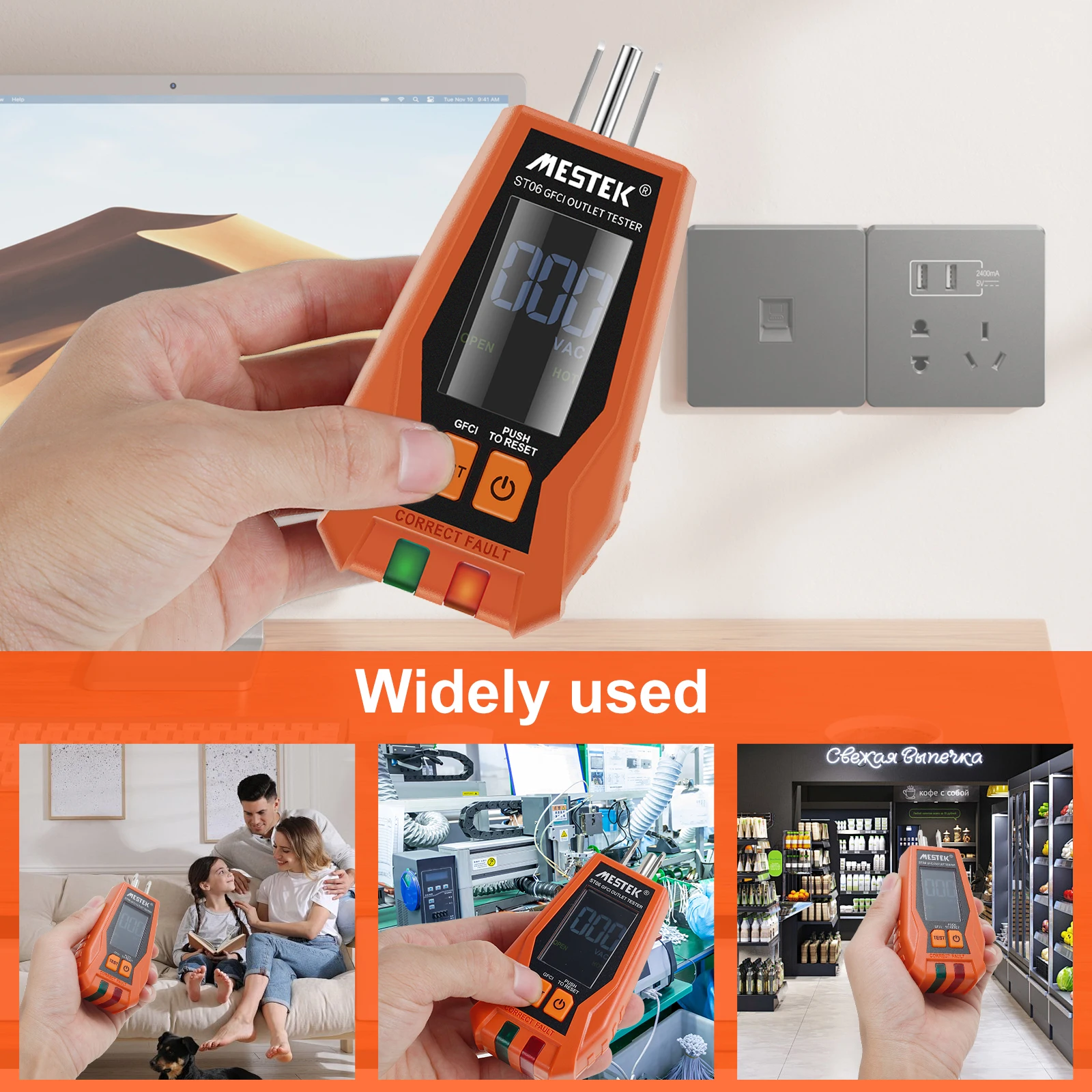 Тестер электрической розетки 7-дюймовый дисплей 3-проводной тестер цепей легко