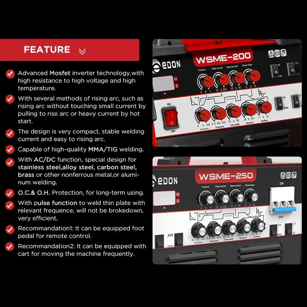 EDON WSME-200 AC DC TIG алюминиевый аргоновый сварочный аппарат PULSE WELDER