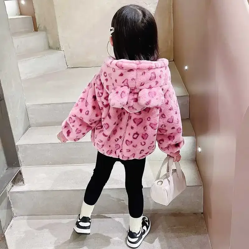 Свободное пальто для девочек осенняя Новинка 2024 Бархатные Топы с капюшоном и