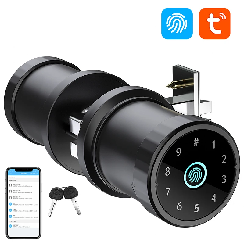 

Tuya Wireless Smart Fingerprint Door Lock System Bluetooth Intelligent Biometric Digital Password Spherical Handle Office Hotel
