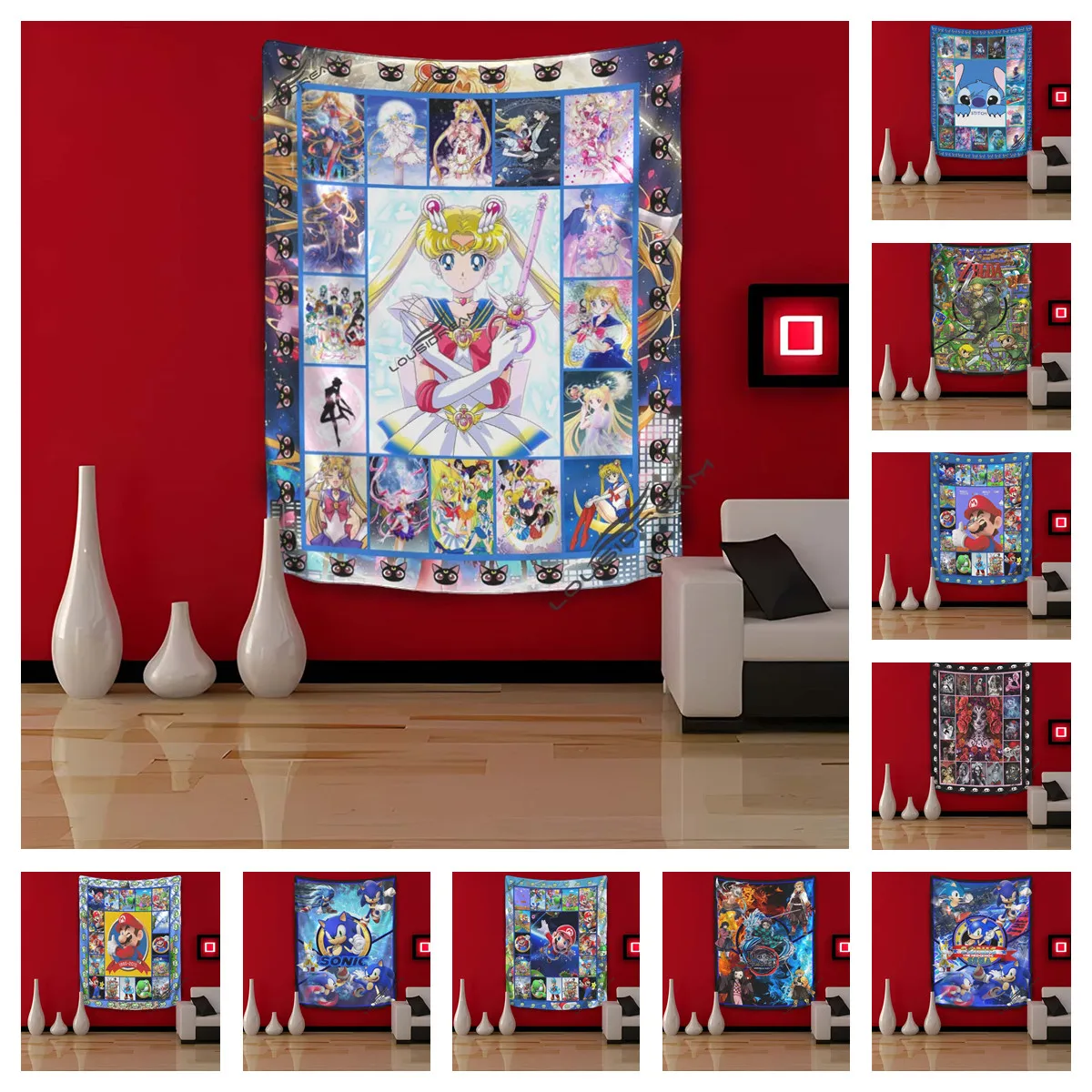 

Crtoon Sonic Tapestry Wall Hanging Demon Slayer Wall Cloth Tapestries Psychedelic Hippie Night Moon Tapestry Wall Carpet