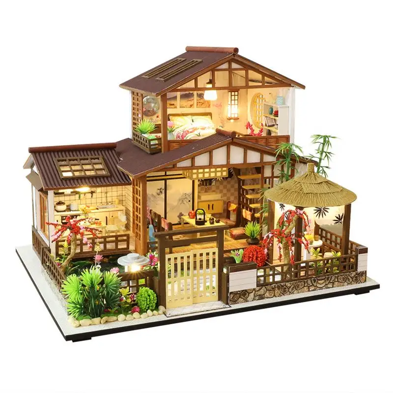 

Набор для миниатюрного домика ручной работы в японском стиле, деревянный кукольный домик с фотографией и музыкальным движением