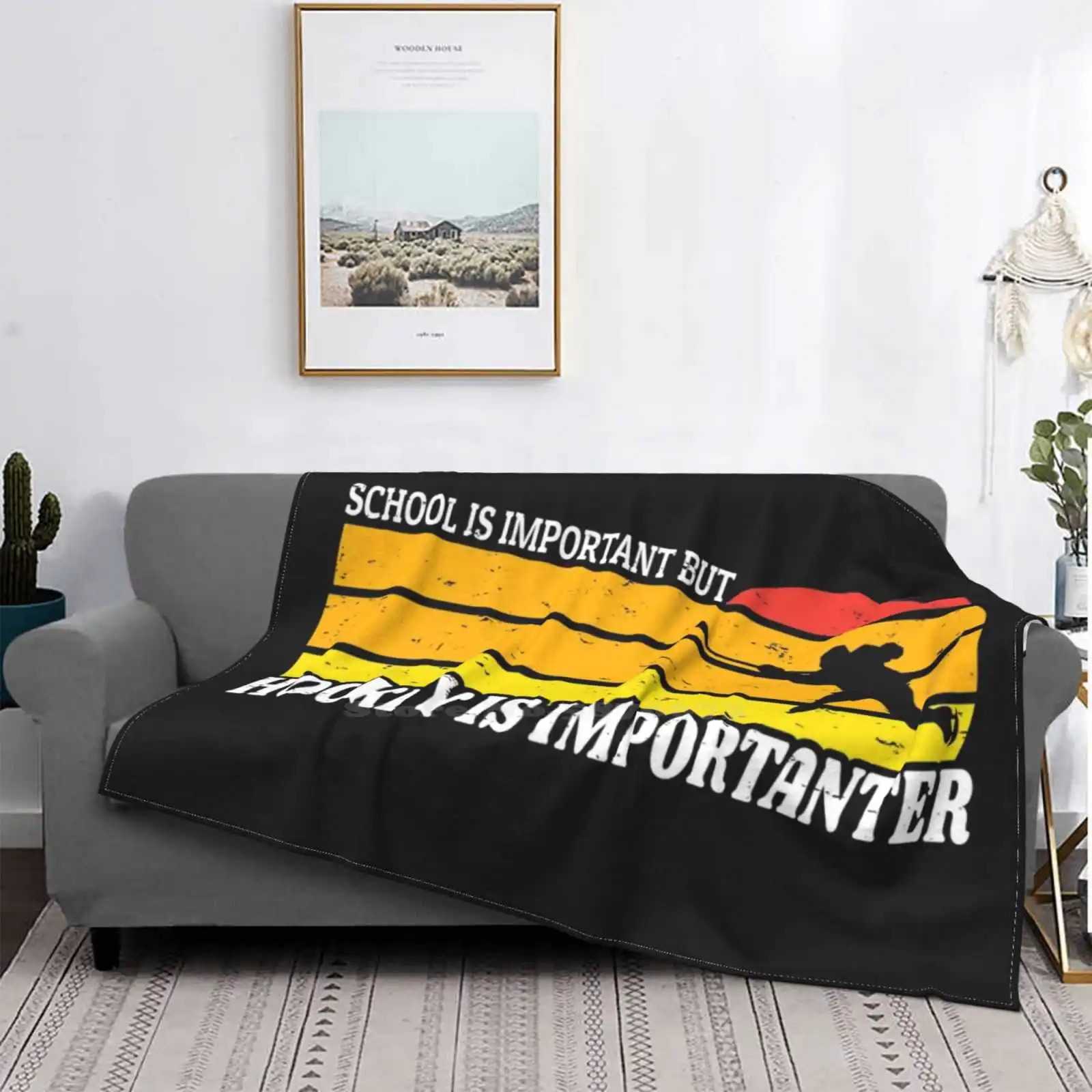 

School Is Important But Hockey Is Importanter Funny Vintage Retro Gift Creative Design Light Thin Soft Flannel Blanket School