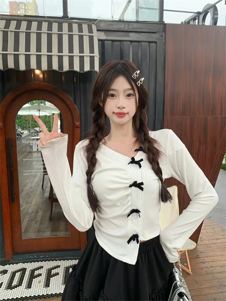 Женский офисный комплект из 2 предметов милый топ с бантом и длинными рукавами