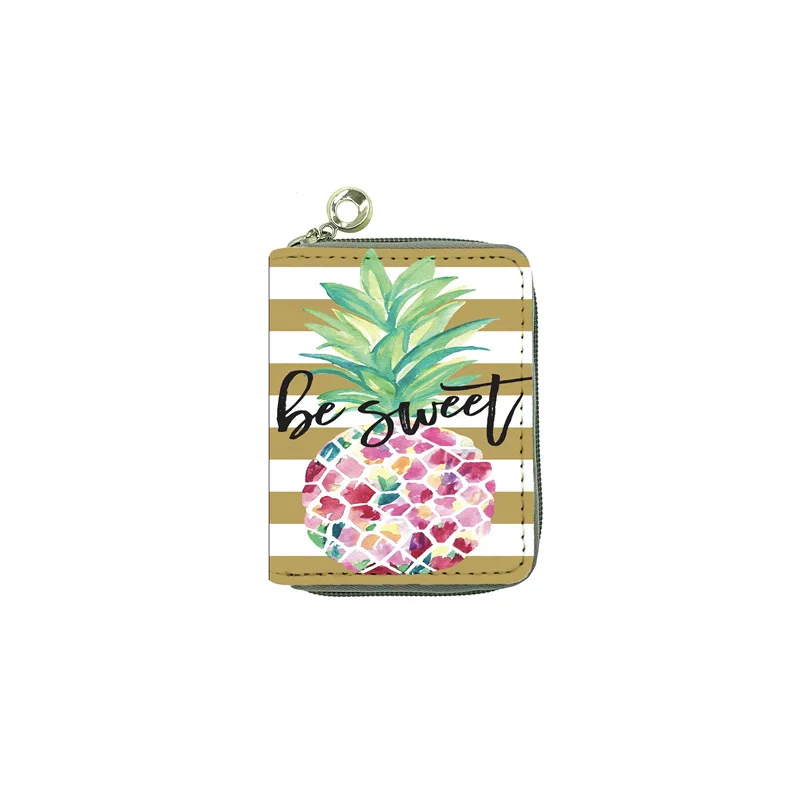 New European and American Fruit Pineapple PU Wallet Short Children's Bag Student Women's Zipper Bag Zero Wallet