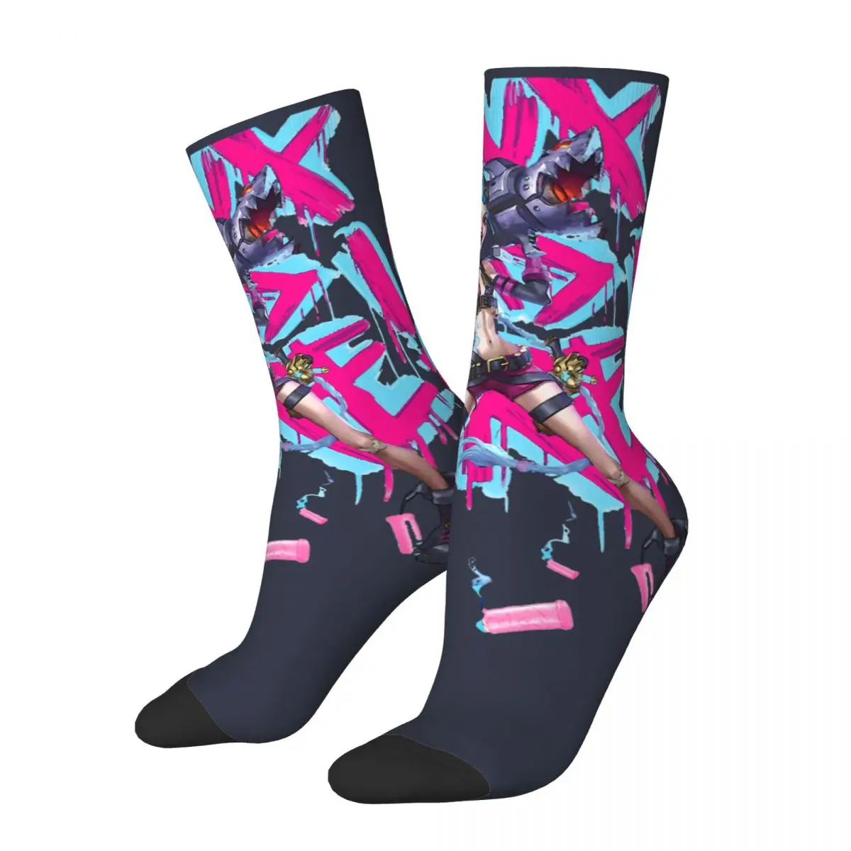 

Hip Hop Vintage Jinx Was Here Crazy Men's Compression Socks Unisex Arcane League of Legends Harajuku Printed Novelty Crew Sock