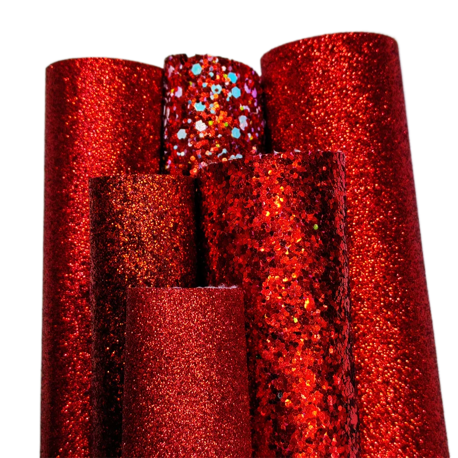 

Christmas Red Glitter Vinyl Fabric Matching with Polka Dots Santa Claus Faux Leather For Bows Earrings DIY