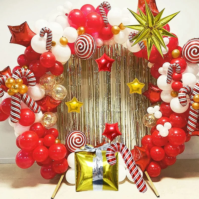 

Christmas Themed Balloons Garland Arch Kit Foil Candy Gift Box Balloons Gold Pop Balloons Christmas New Year Party Decorations