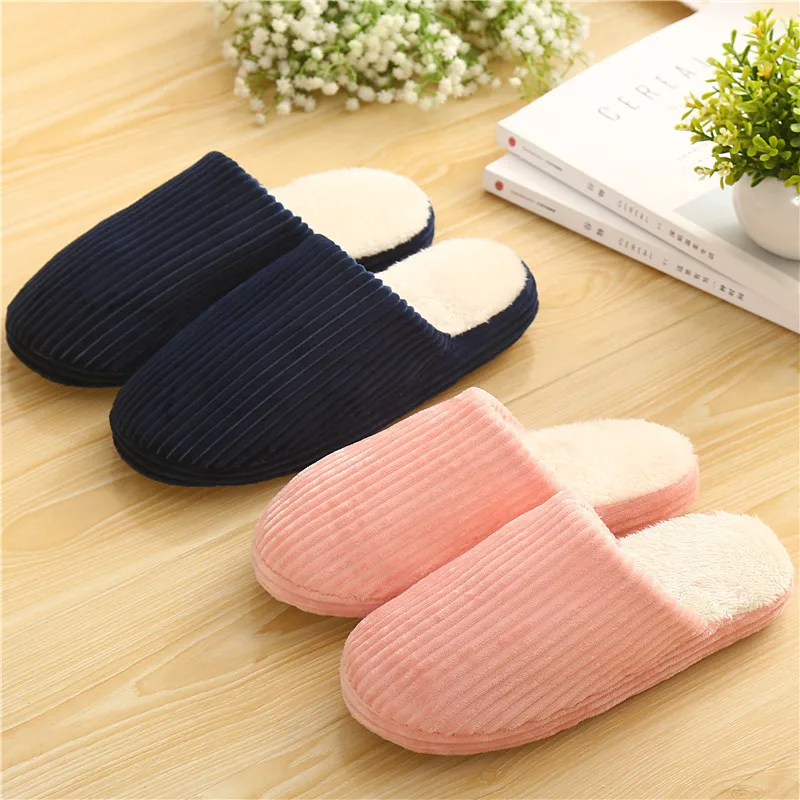 

2022 Winter Female Slippers Warm Home Soft Sole Non-Slip Plush Cotton Shoes Men Lovers Bedroom Mute Cute Fur Slides for Women