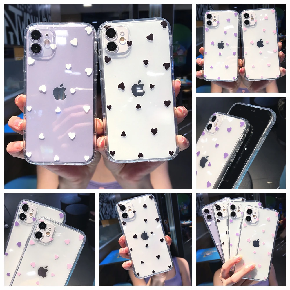 

For IPhone 14 PRO Fashion Cute Little Heart Phone Case for IPhone 13 11 12 Pro XR XS MAX 8 X 7 14 Plus Transparent Delete Covers