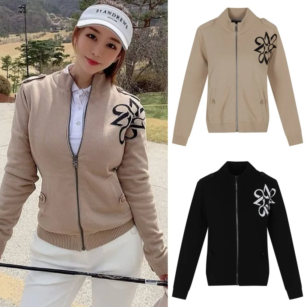 

ST Golf Clothing Women's Autumn and Winter Warm Knitted Sweater Tennis Cardigan Coat Warm Top Long Sleeve