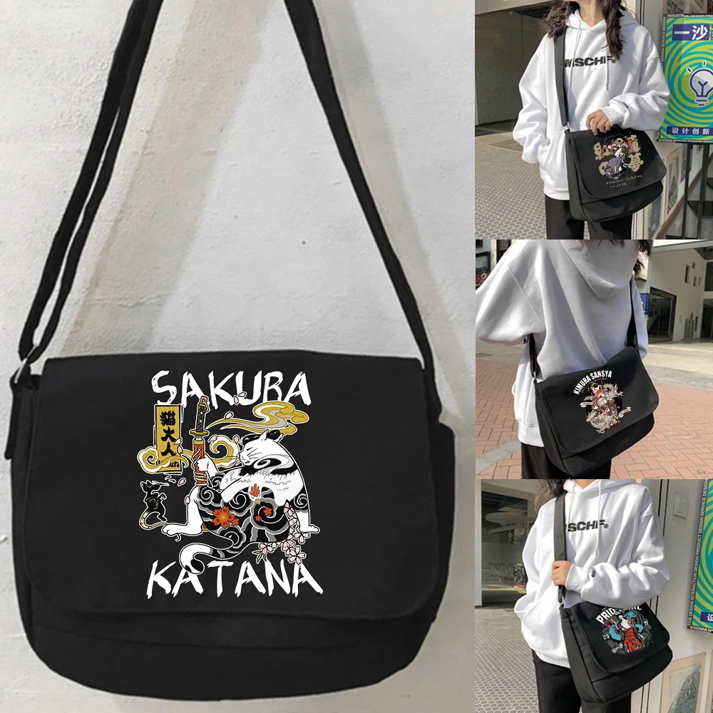 

Сумка через плечо, холщовые сумки на плечо, Диагональная Сумка, молодежная сумка, женские сумки-мессенджеры, школьные ранцы с рисунком Samurai