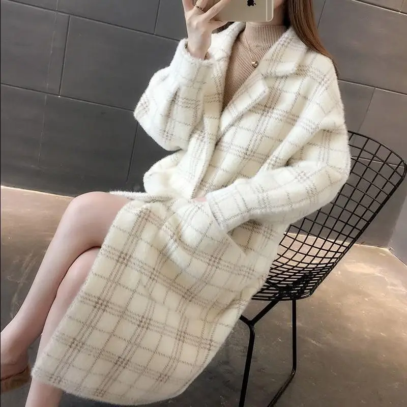 

Long Sleeve Elegant Casual Wool Women Autumn Winter Solid Color Sweet V Neck Korean Loose Vintage Fashion Long Coat Blends 2022