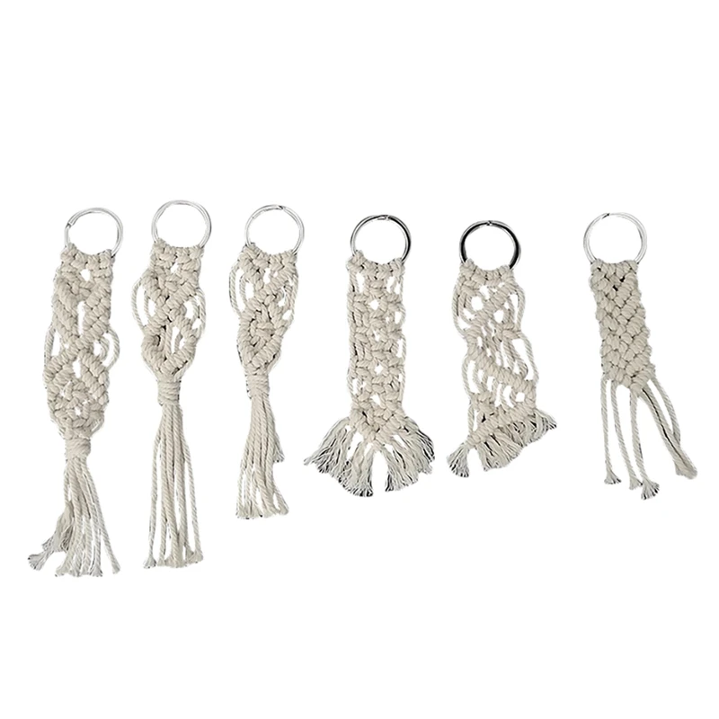 

6 Pieces Mini Macrame Keychains Boho Macrame Bag Charms With Tassels Cute Handcrafted Accessories For Car Key Purse