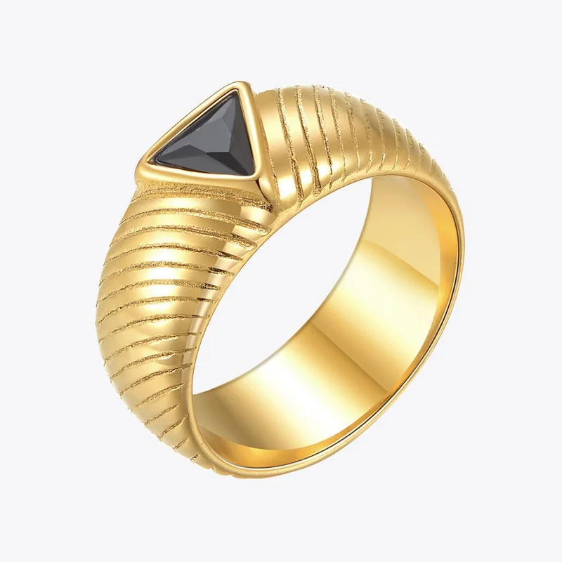 

ENFASHION Goth Black Eye Triangle Ring Stainless Steel Zircon Rings For Women Men Gold Color Fashion Jewelry Bague Femme R4119