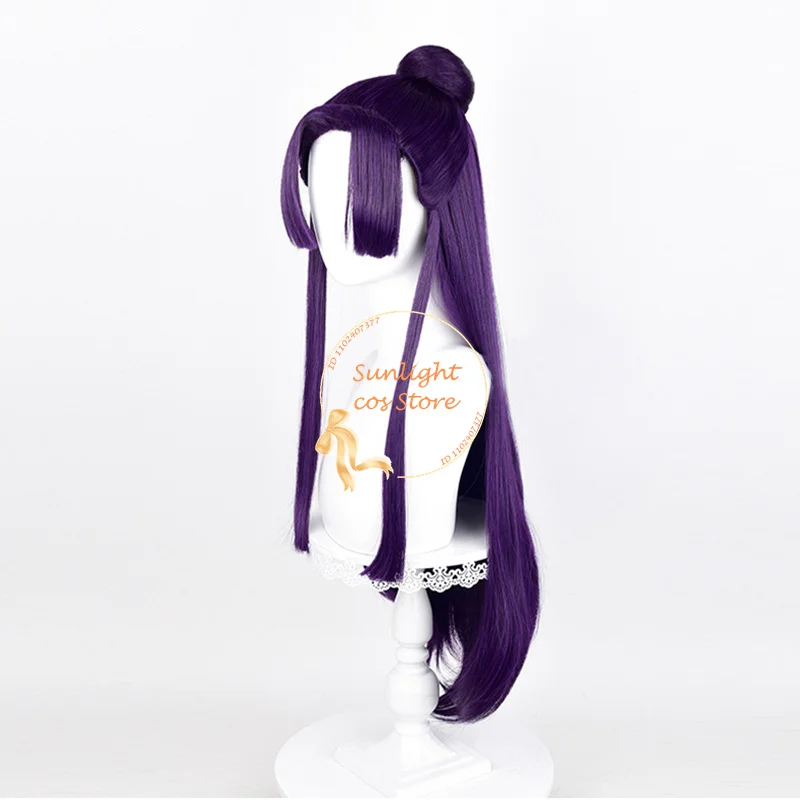Аниме Jinshi Косплей Парик 85 см Длинный Темно-Фиолетовый С Булочком Термостойкие