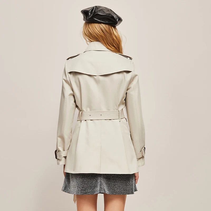 Женский Классический плащ цвета хаки короткий двубортный деловая женская