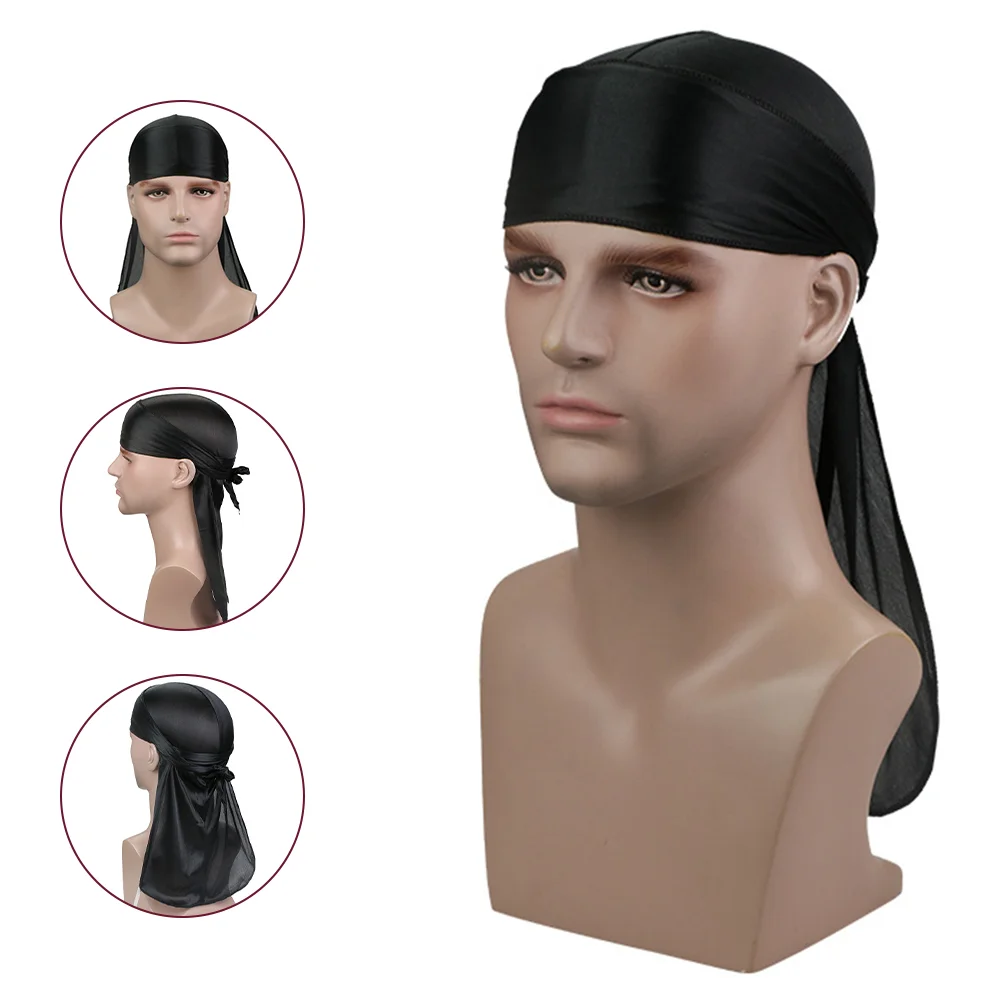 Шелковый тюрбан с длинным хвостом шелковистый головной убор Durag Durags банданы для