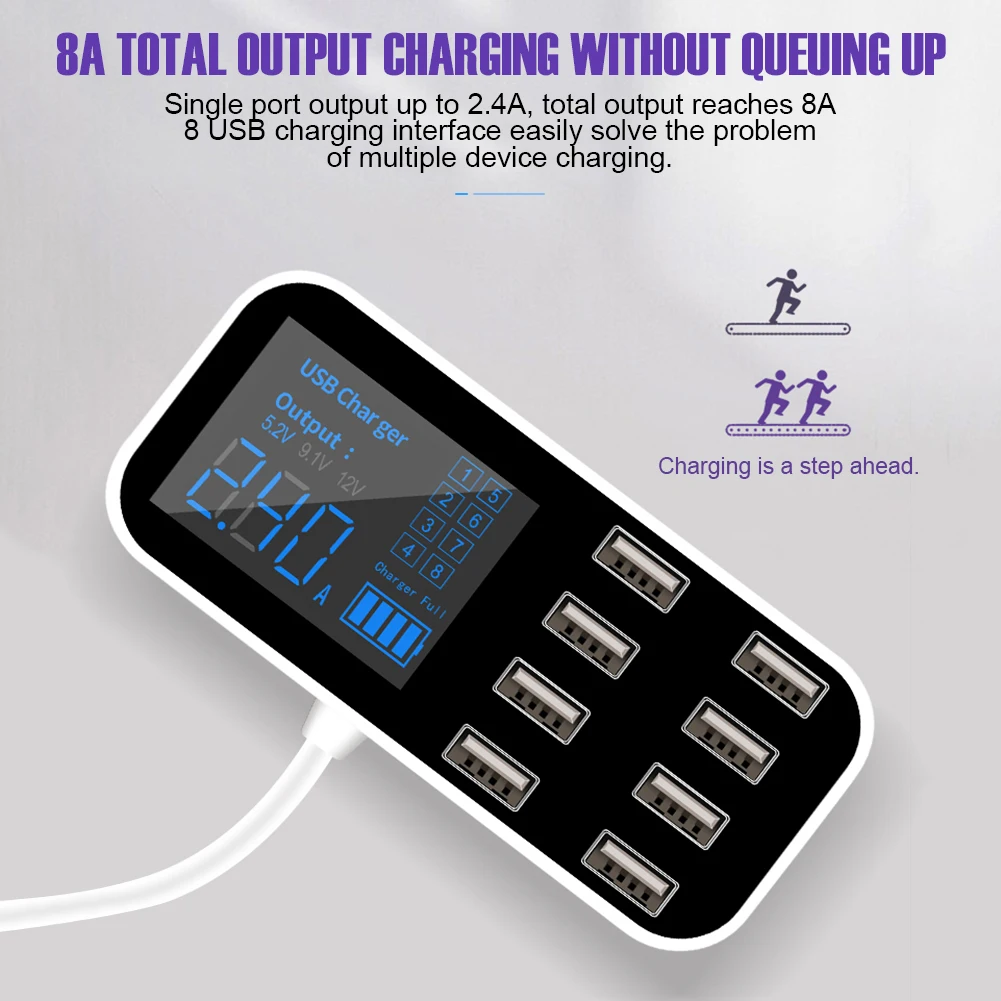 

Многопортовое Зарядное устройство USB для автомобиля, 8-портовая зарядная станция для автомобильного прикуривателя, концентратор с ЖК-дисплеем