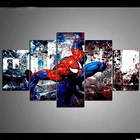 Печатная живопись, настенное искусство, 5 шт., модульный Человек-паук, холст, Постер комиксов Marvel, картина, Современный домашний декор, прикроватный фон